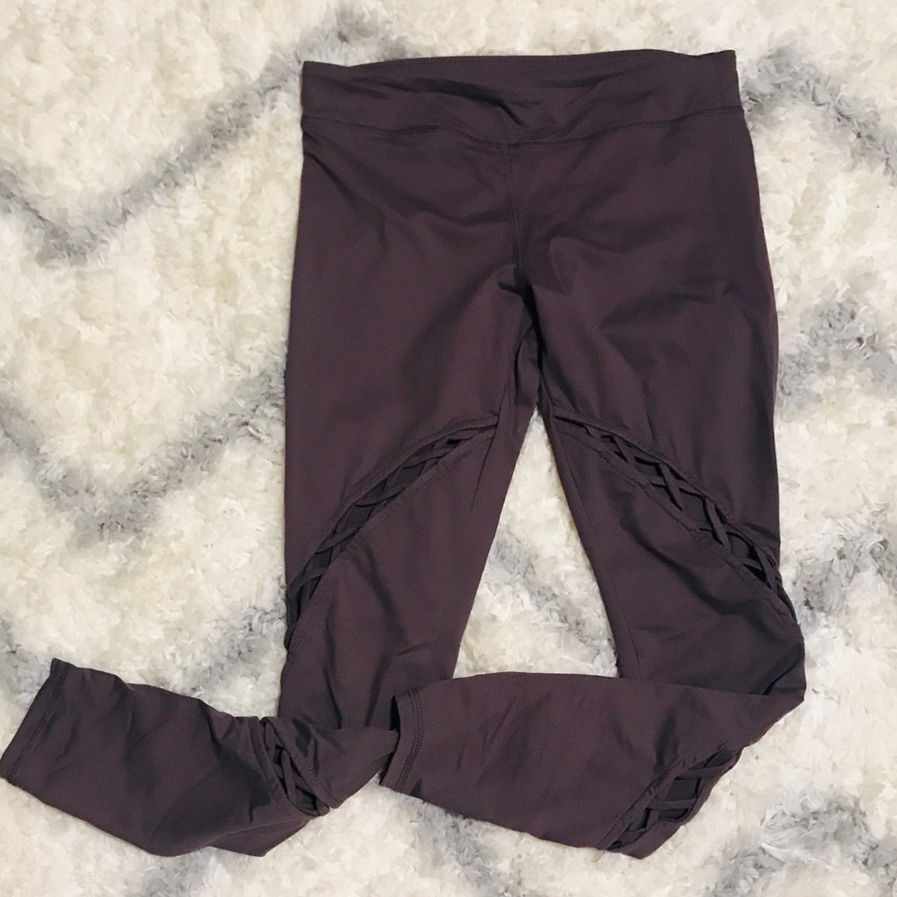 Forever 21 cut-out grid leggings, purple, SZ M